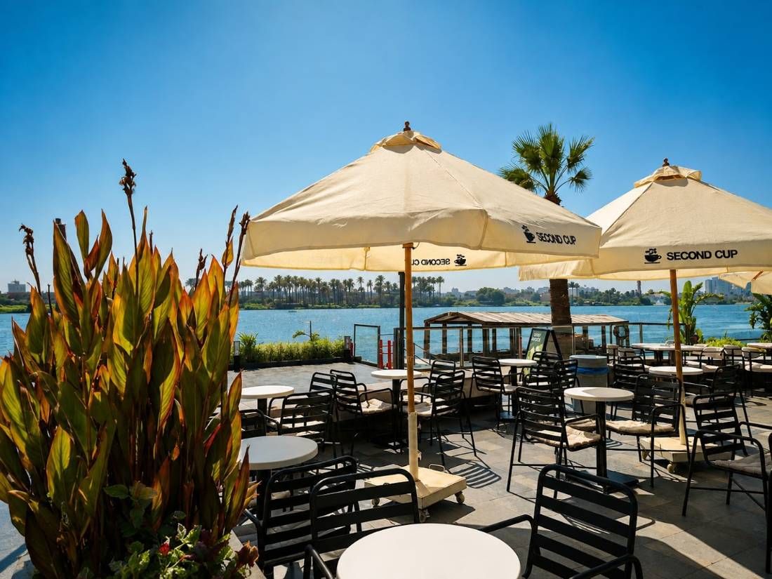 The Nile-view terrace at Second Cup, 9N Corniche Maadi